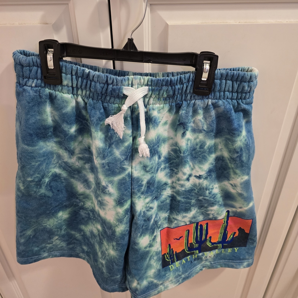 Men's Blue Tie-Dye Shorts with Desert Graphic
